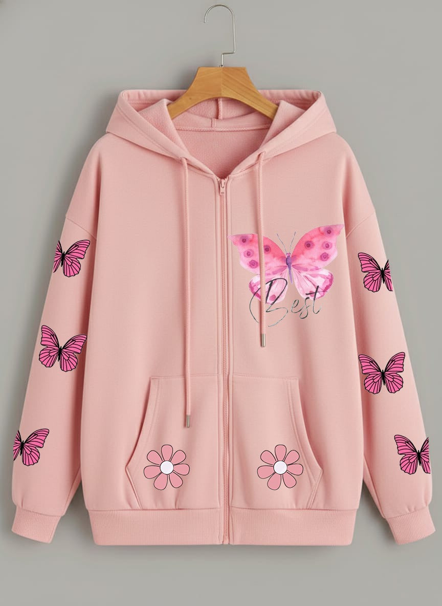Butterfly Printed Zip Hoodie – Girls & Women